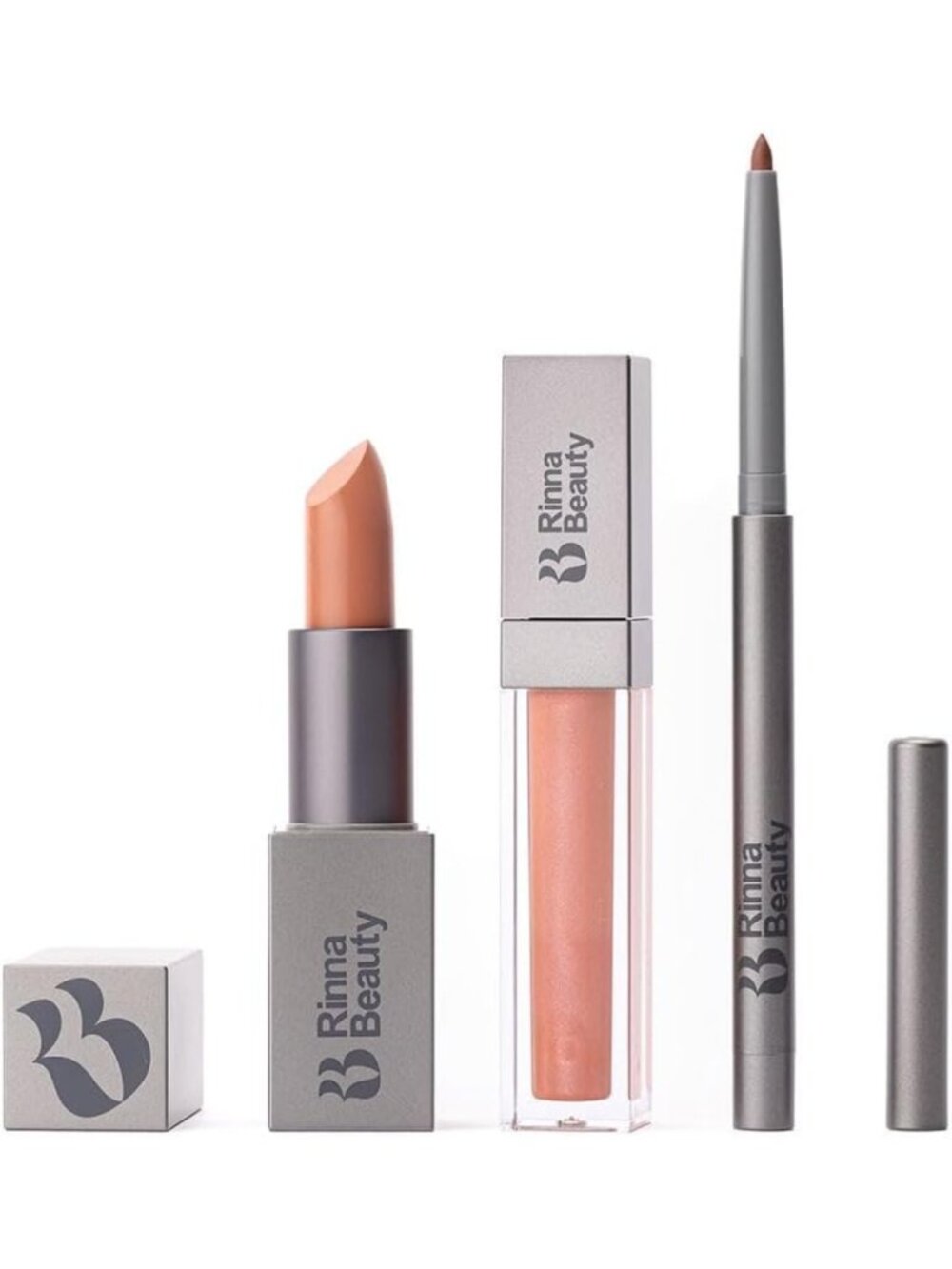 All-in-One Vegan Lip Kit - True Nude Lipstick, Gloss & Liner - Long-Lasting